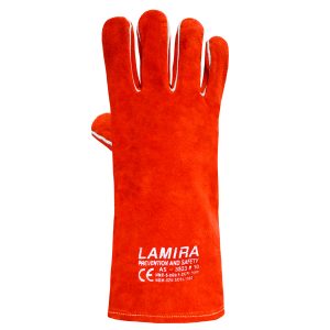 Guante de Carnaza para Soldador con Hilo de Kevlar y Forro de Algodón Lamira AS-3523 Rojo (par)
